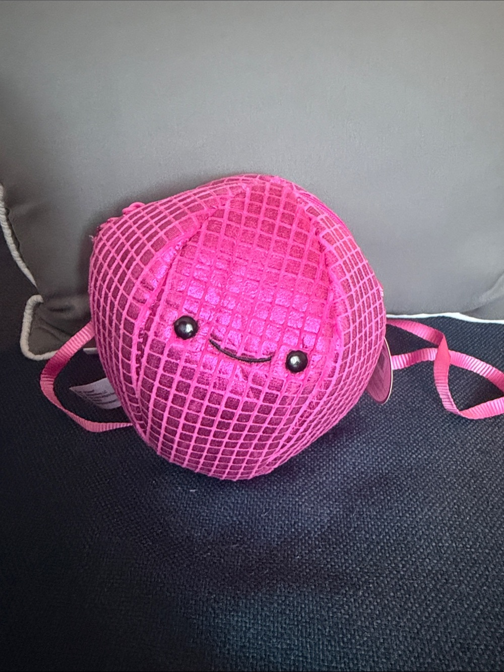 FAO Schwarz Bright Pink Plush Grid-Pattern Character Backpack